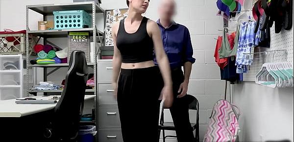  Shoplifter Olive Glass jerking off the pervy officer hard prick